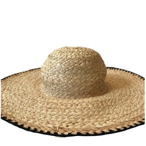 L*Space Beth Floppy Straw Sun Hat Womens OS Tan Brown Black Woven Beach Pool main image 11